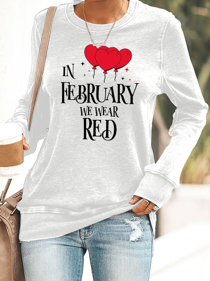 Women's Casual Heart Disease Awareness Printed Sweatshirt