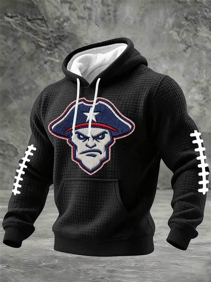 Men's Football Print Checkered Fabric Hooded Sweatshirt
