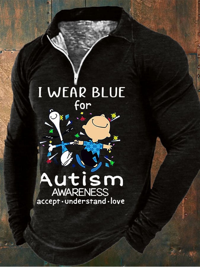 Men'S V-Neck Autism Awareness I Wear Blue For Autism Print Casual T-Shirt