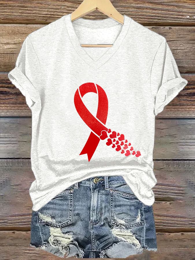 Women's Casual Heart Disease Awareness Printed Short-Sleeve T-Shirt