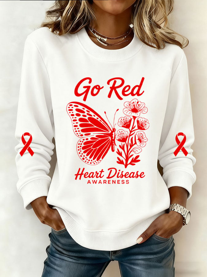 Women's Heart Disease Awareness Printed Sweatshirt