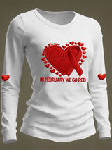 Women's Casual Heart Disease Awareness Print Long-Sleeve T-Shirt