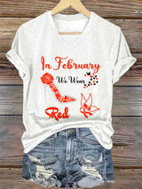 Women's Casual Heart Disease Awareness Printed Short-Sleeve T-Shirt