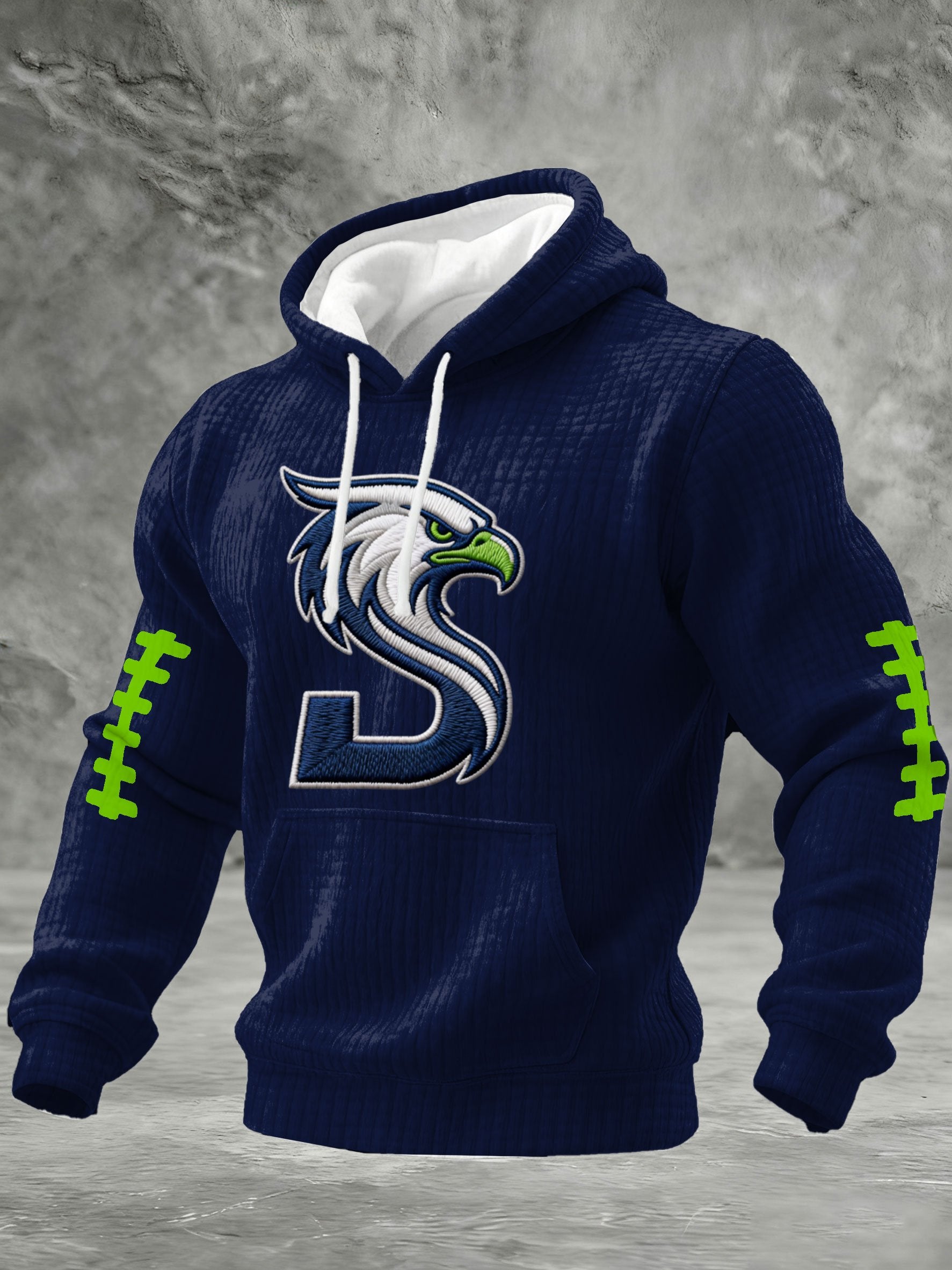 Men's Football Print Checkered Fabric Hooded Sweatshirt