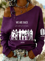 Women's Retro Leisure  Print Off-The-Shoulder Sweatshirt