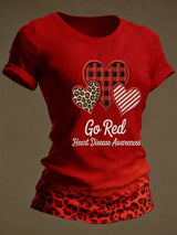 Women's casual red T-shirt with abstract floral art design
