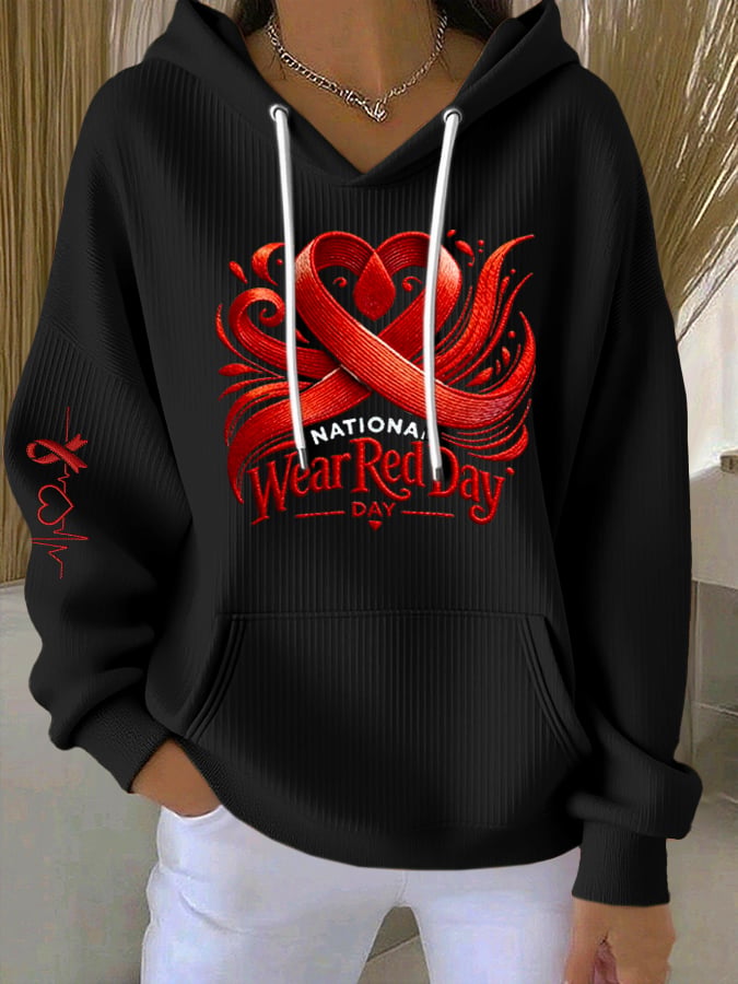 Women's Heart Disease Awareness Print Long-Sleeve Hooded Sweatshirt