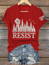 V-Neck Retro Resist Save The Forest Service Print T-Shirt