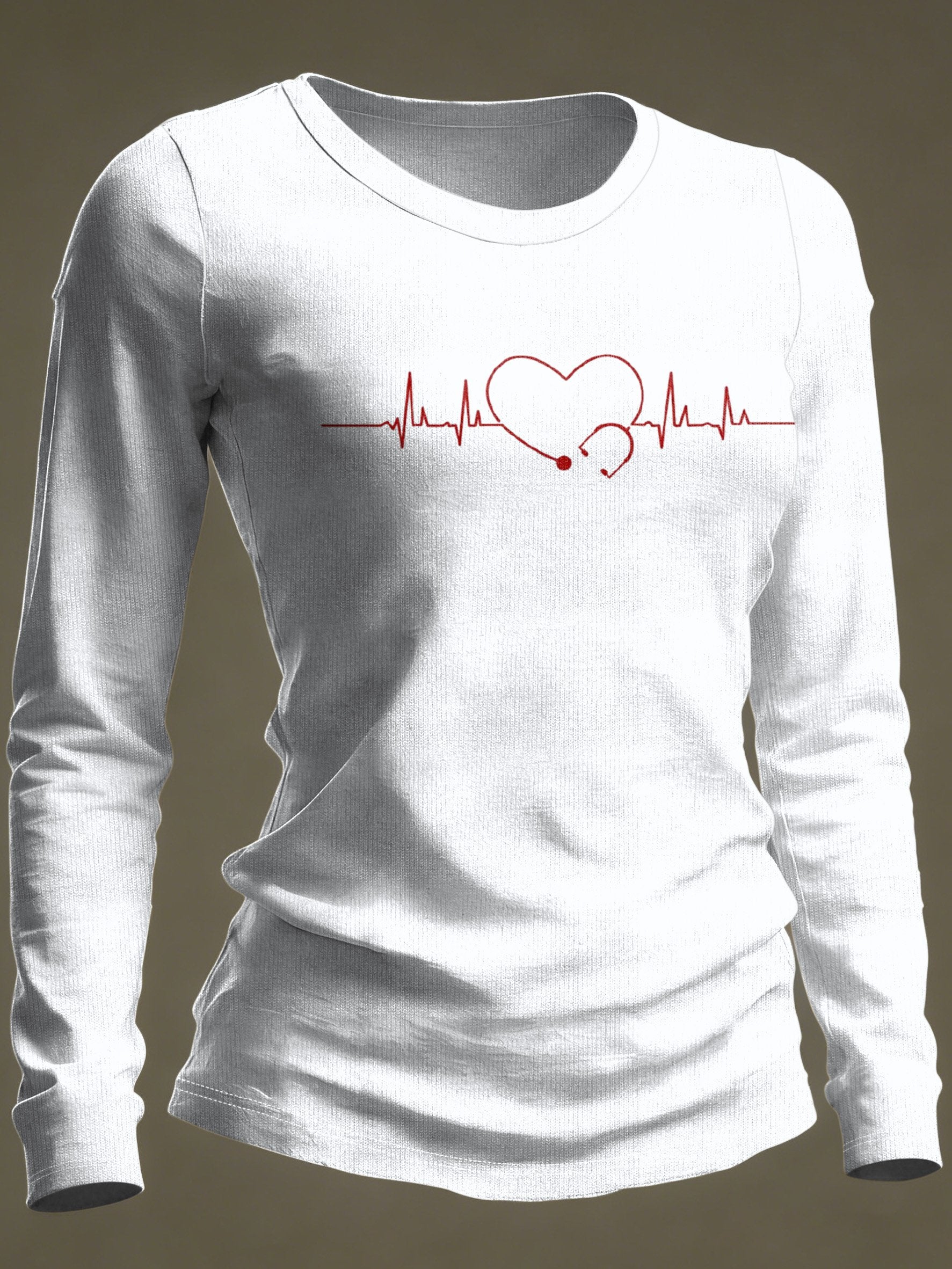 Women's Casual Heart Disease Awareness Print Long-Sleeve T-Shirt