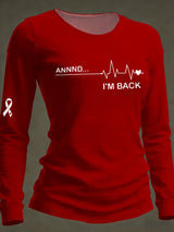Women's Casual Heart Disease Awareness Print Long-Sleeve T-Shirt