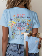 🔥Hot Sale Picks 🔥Women'S Casual Floral Faith Print Short Sleeve T-Shirt