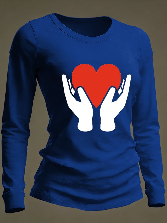 Women's Casual Heart Disease Awareness Print Long-Sleeve T-Shirt