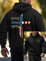 Men's Stand For The Flag Kneel For The Cross Printed Casual Hoodie