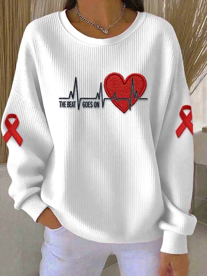 Women's Casual Heart Disease Awareness Print Sweatshirt
