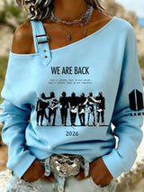 Women's Retro Leisure  Print Off-The-Shoulder Sweatshirt