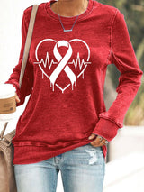 Women's Casual Heart Disease Awareness Printed Sweatshirt