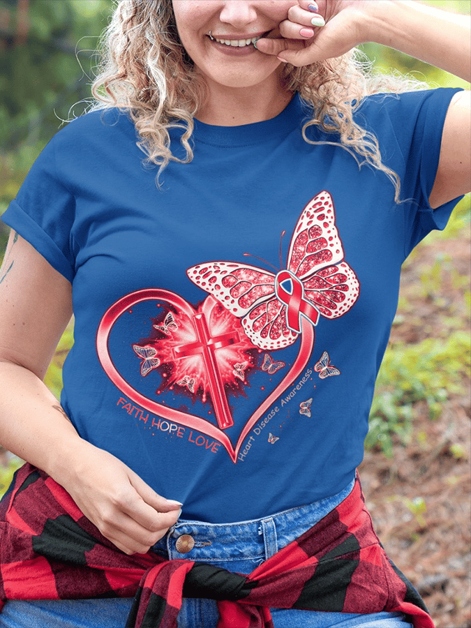 Women's Heart Disease Awareness Print T-shirt