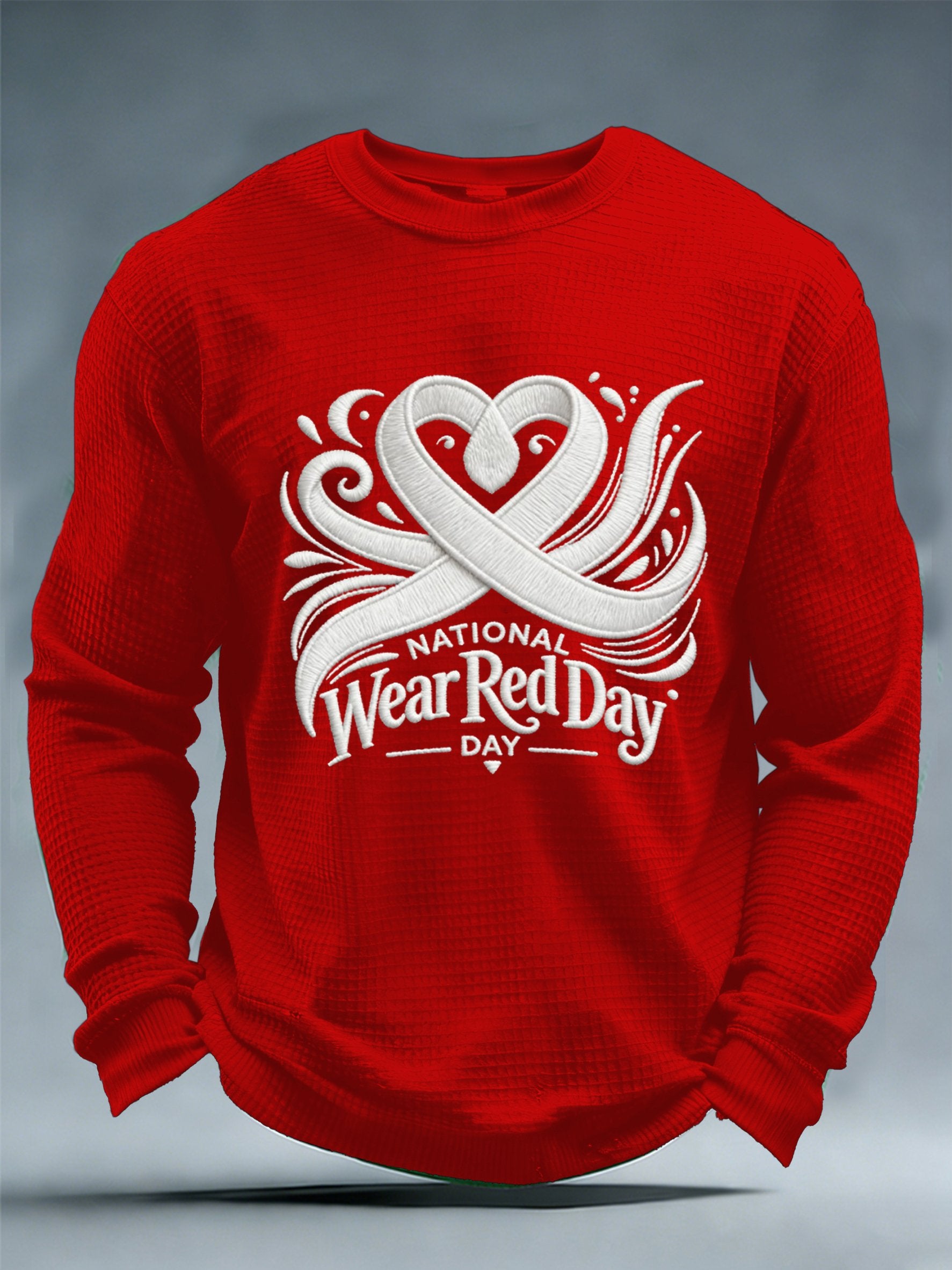Men's casual heart disease awareness waffle-knit T-shirt