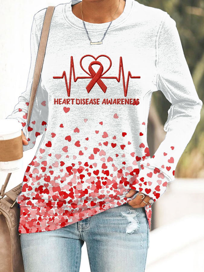 Women's Heart Disease Awareness Printed Sweatshirt
