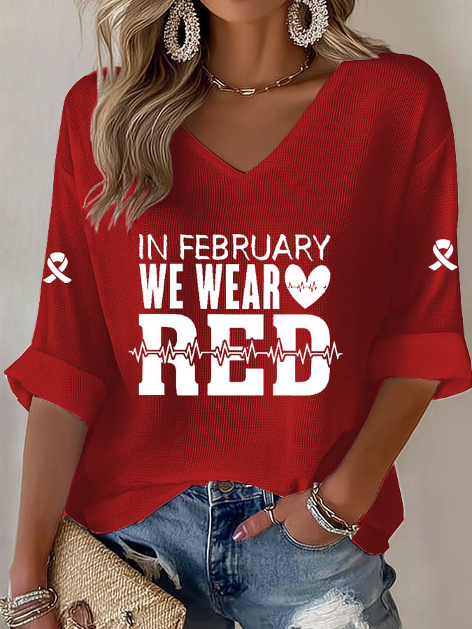 Women'S Casual Heart Disease Awareness Print Short-Sleeved T-Shirt