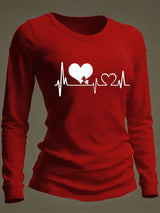 Women's Casual Heart Disease Awareness Print Long-Sleeve T-Shirt