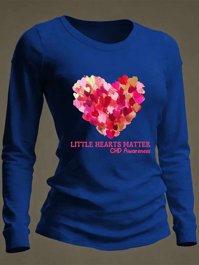 Women's Casual Heart Disease Awareness Print Long-Sleeve T-Shirt