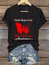 Women's Casual Heart Disease Awareness Printed Short-Sleeve T-Shirt