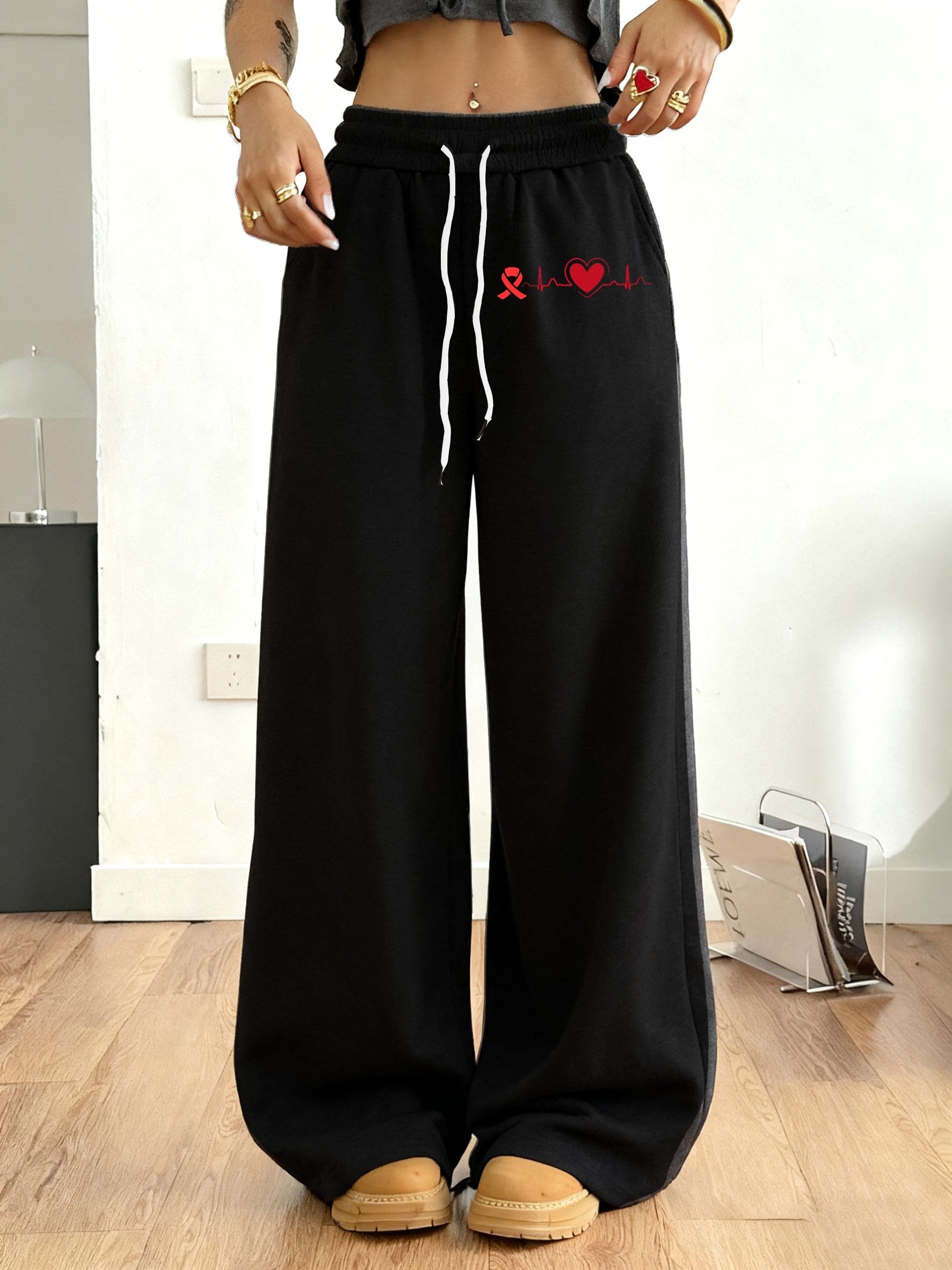 Women's Heart Disease Awareness Print Casual Trousers