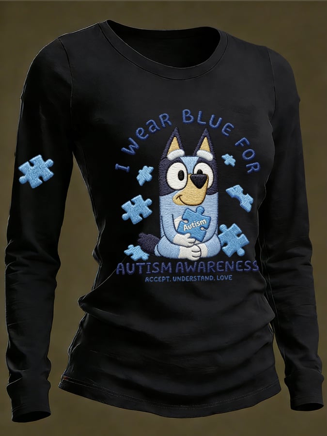 Women's Retro I Wear Blue For Autism Awareness   Print Shirt