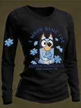 Women's Retro I Wear Blue For Autism Awareness   Print Shirt