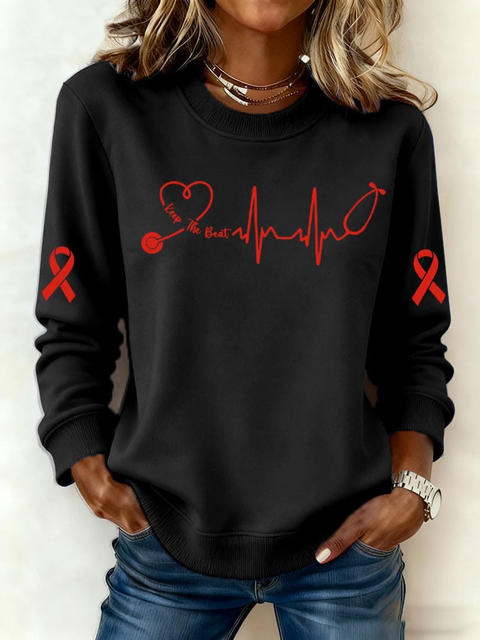Women's Heart Disease Awareness Print Sweatshirt