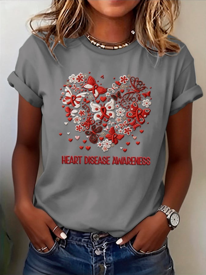 Women's Heart Disease Awareness Printed T-shirt