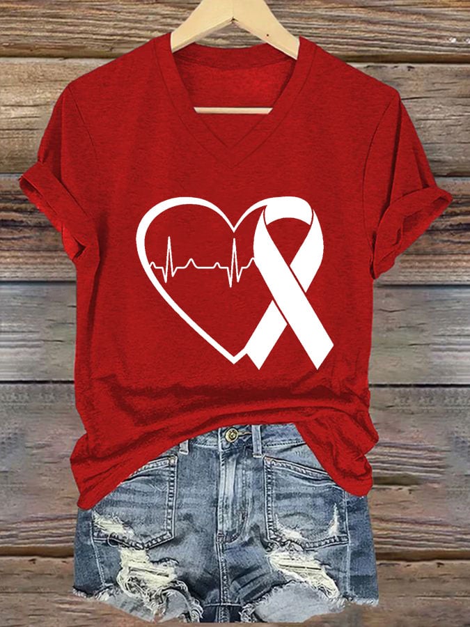 Women's Casual Heart Disease Awareness Printed Short-Sleeve T-Shirt