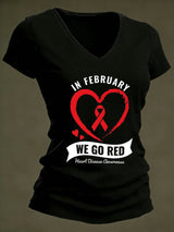 Women's Casual Heart Disease Awareness Printed Short-Sleeve T-Shirt
