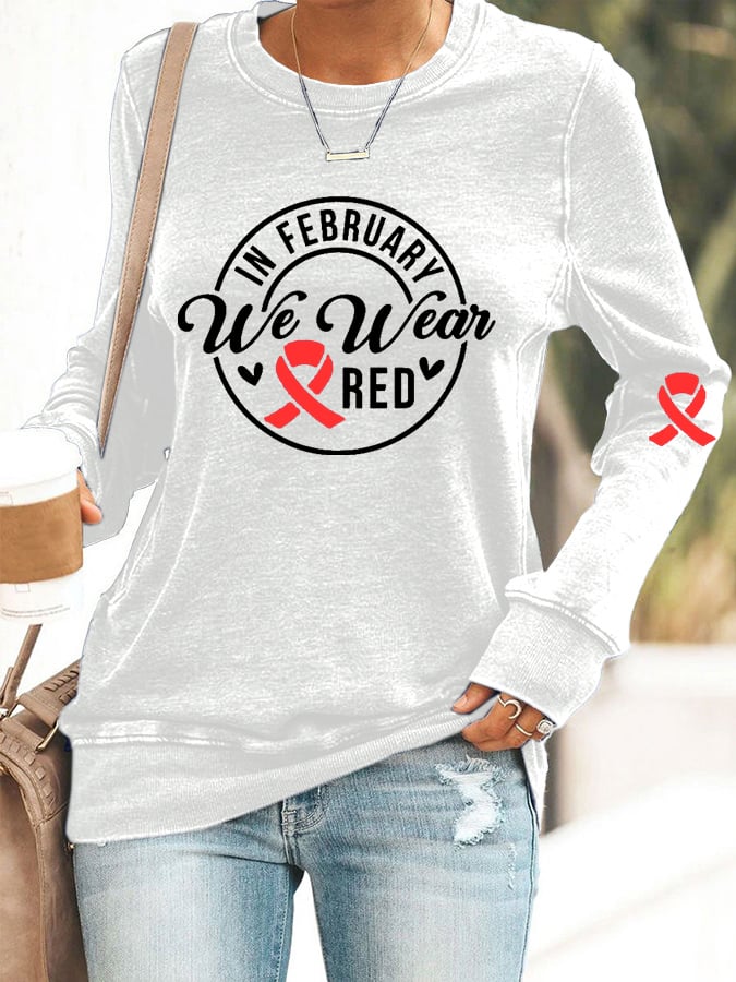 Women's Casual Heart Disease Awareness Printed Sweatshirt
