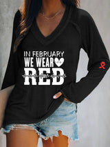 Women's Casual Heart Disease Awareness Printed Long Sleeve Top