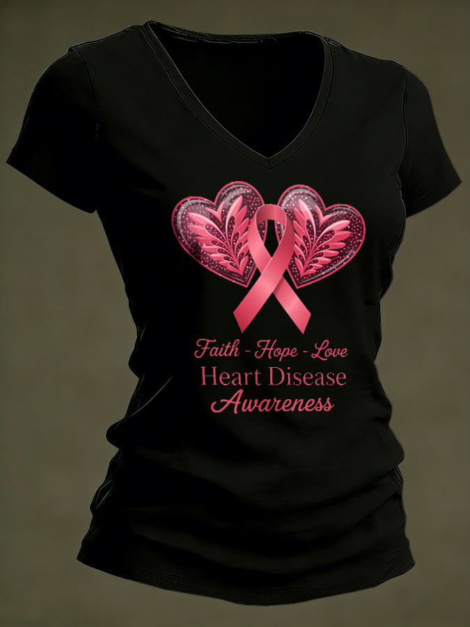Women's Casual Heart Disease Awareness Printed Short-Sleeve T-Shirt