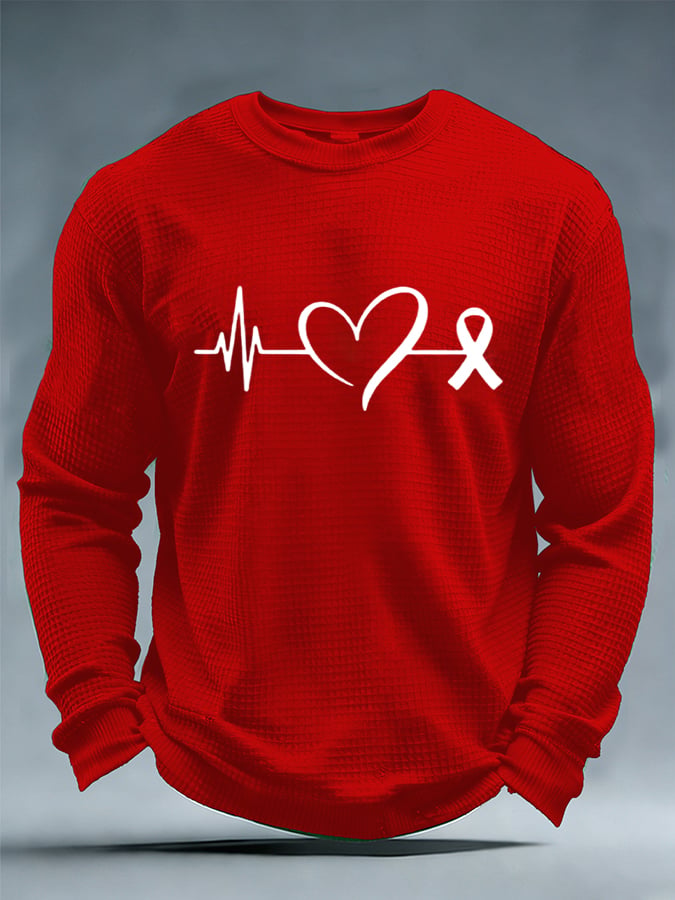Men's casual heart disease awareness waffle-knit T-shirt