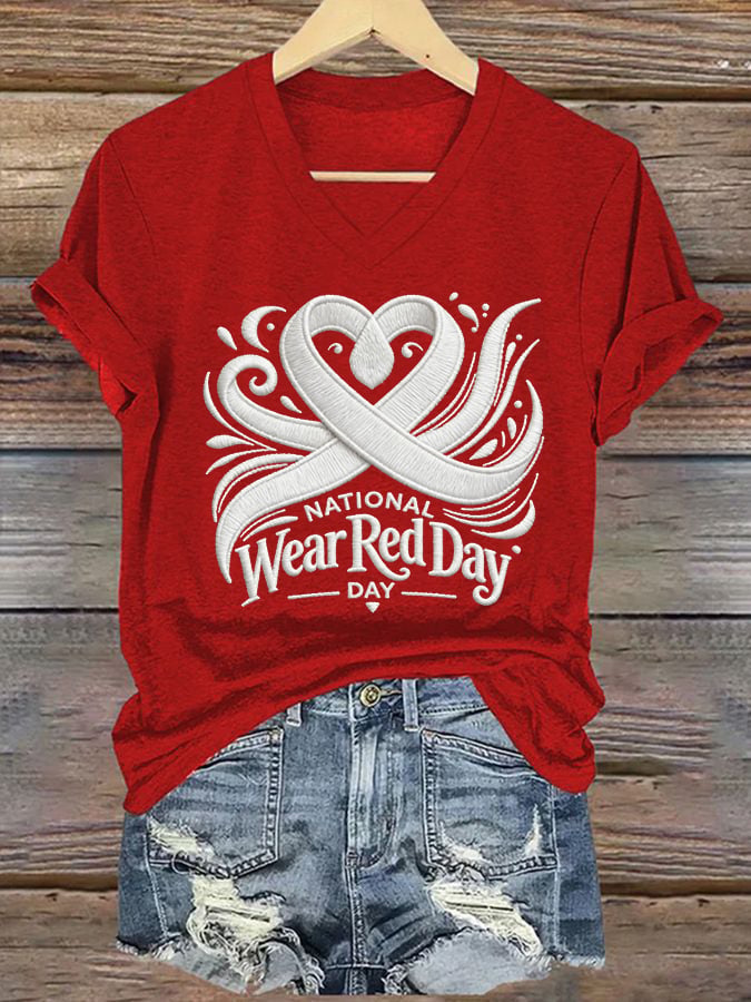Women's Heart Disease Awareness Print T-shirt