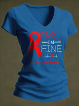 Women's Casual Heart Disease Awareness Printed Short-Sleeve T-Shirt