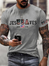 Men's Vintage USA Jesus Saves Printed Round Neck T-Shirt