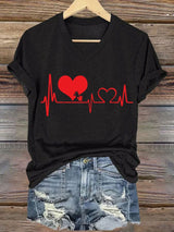 Women's Casual Heart Disease Awareness Printed Short-Sleeve T-Shirt