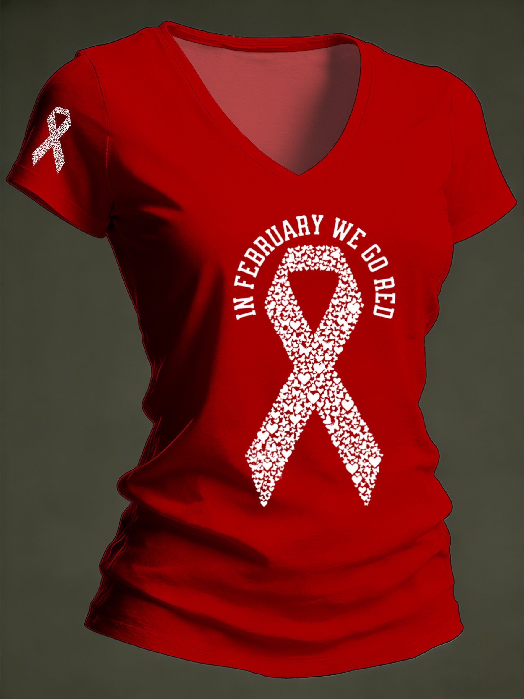Women's Casual Heart Disease Awareness Printed Short-Sleeve T-Shirt