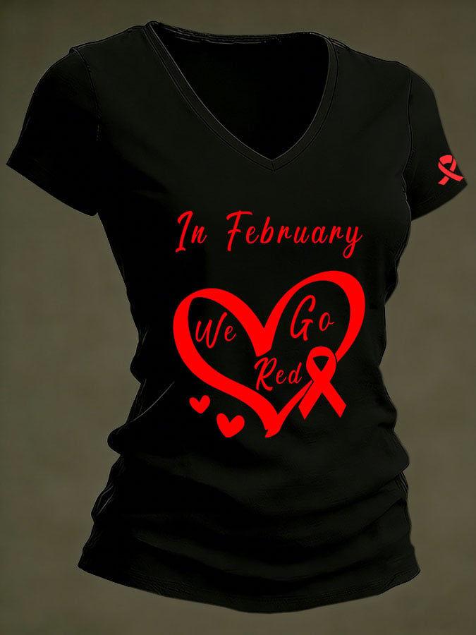Women's Casual Heart Disease Awareness Printed Short-Sleeve T-Shirt