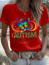 Retro Autism Awareness Butterfly Infinity Print T-Shirt