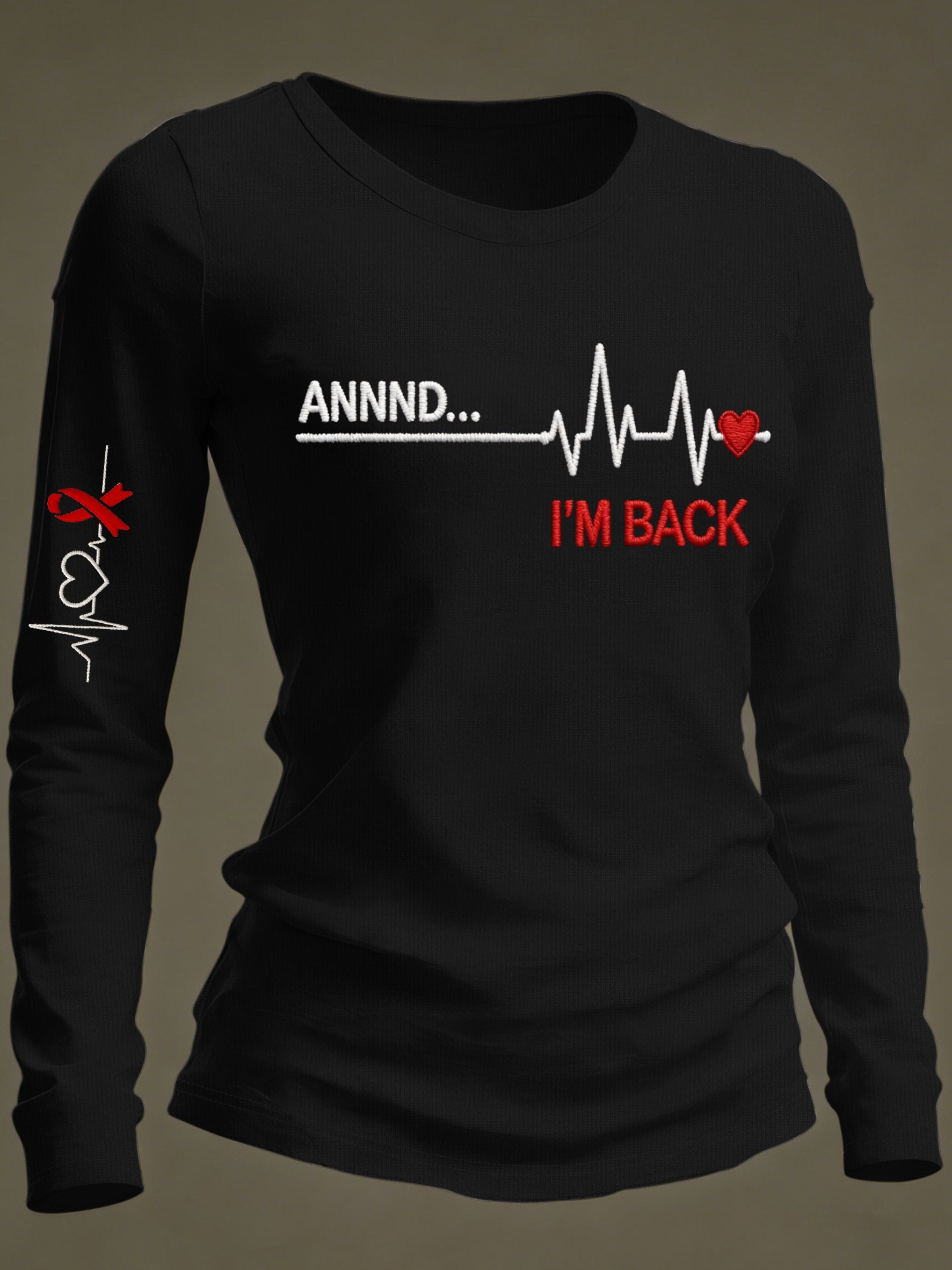 Women's Casual Heart Disease Awareness Print Long-Sleeve T-Shirt