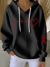 Women's Casual Heart Disease Awareness Print Hooded Sweatshirt
