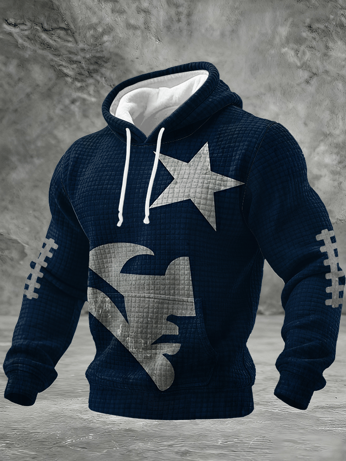 Men's Football Print Checkered Fabric Hooded Sweatshirt