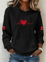Women's Heart Disease Awareness Printed Square Hooded Sweatshirt