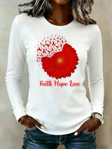 Women's casual long-sleeved T-shirt for heart disease awareness